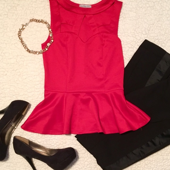Red Peplum Shirt with Cut-Outs - Picture 1 of 3