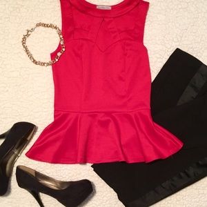 Red Peplum Shirt with Cut-Outs
