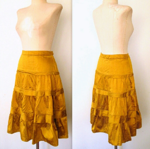 😍 GOLD SILK Irridescent Tiered Full Skirt xs - Picture 2 of 2