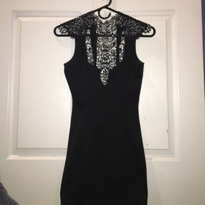 Black bodycon lace and stretch cocktail dress
