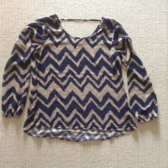 Navy and Tan Chevron Blouse