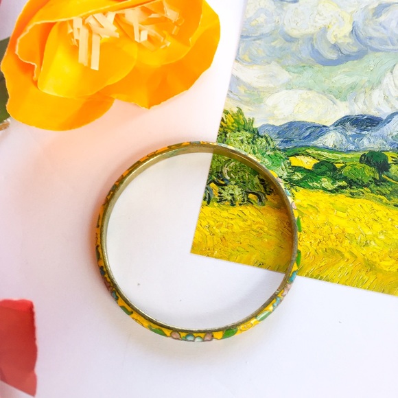 Yellow Cloisonné Bangle Bracelet - Picture 2 of 2