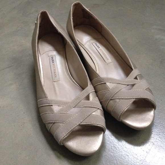 Dana Buchman Golden Peep Toe Low Wedges