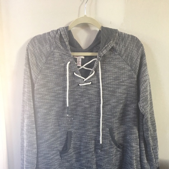 Hooded Drawstring V-Neck