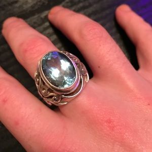 Edwardian Sterling Silver, Blue Topaz Vintage Ring