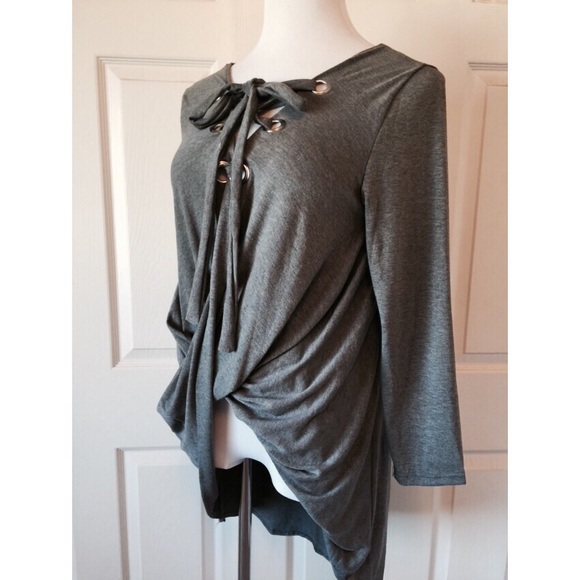HIGH LOW GRAY LACE-UP TUNIC - Picture 2 of 4