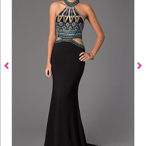 Beaded Gown with Cut Out Waist