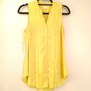 Anthropologie scalloped yellow blouse