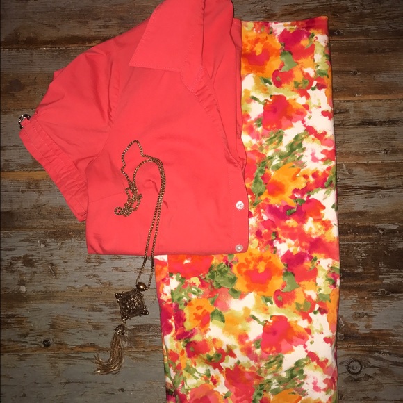 Gorgeous Flowered Pencil Skirt - Red Orange Coral
