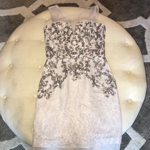 BCBG gray sequined sheer neck cocktail dress!