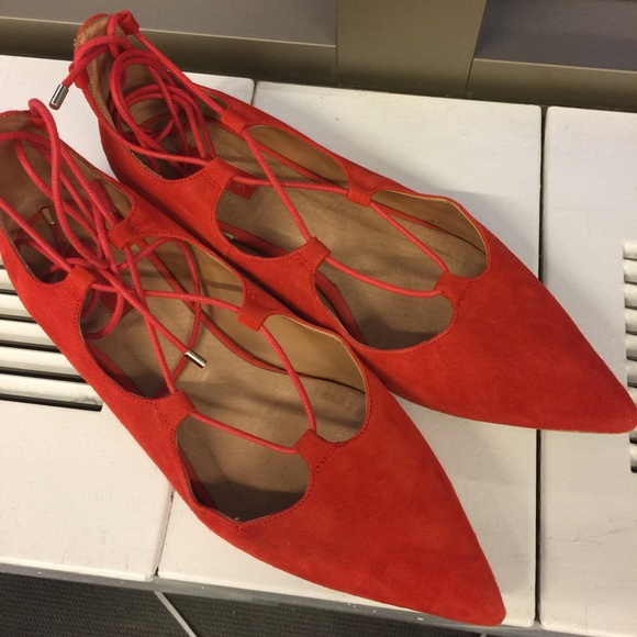 'Suede red Leather Kingdom' Pointy Toe Flat -7.5 - Picture 2 of 4