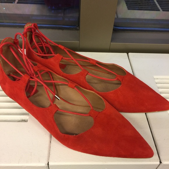 'Suede red Leather Kingdom' Pointy Toe Flat -7.5 - Picture 3 of 4