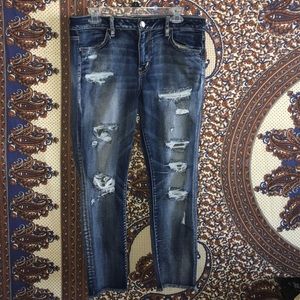 American Eagle dark wash, distressed denim!