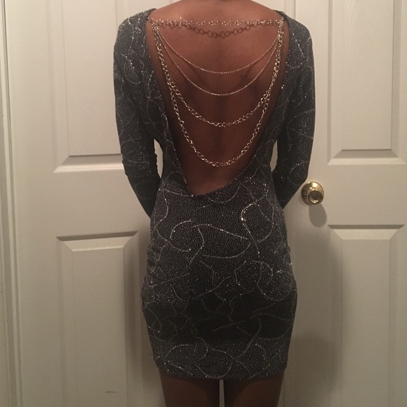 Backless Sparkly Silver and Black Dress