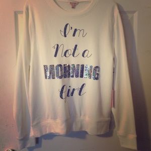 Juicy Couture I’m Not a Morning Girl Bedazzled Sequin White pullover sweater