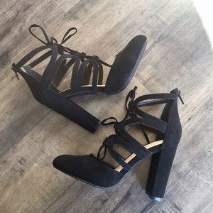 Wild Diva Lounge // Black suede strappy heels