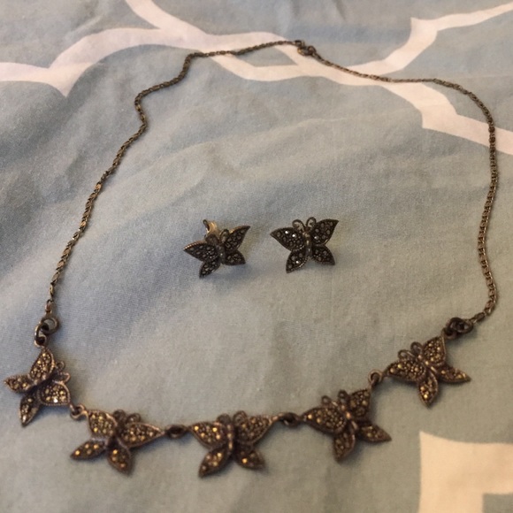 Vintage butterfly necklace and earrings set