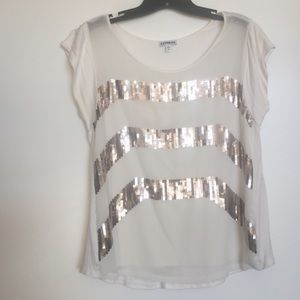 Mixed Fabric Sequin Tee