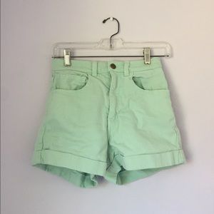 Light green/blue denim shorts