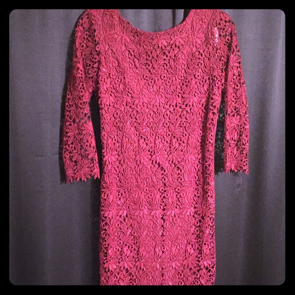 Burgundy Embroidered Short Dress - Picture 1 of 4