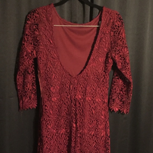 Burgundy Embroidered Short Dress - Picture 2 of 4