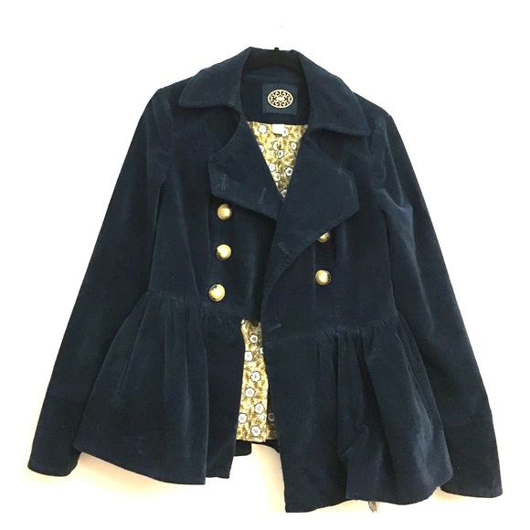 Peplum coat rich navy corduroy anthro size 4