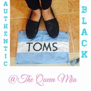 Authentic Black Glitter Toms With Bag