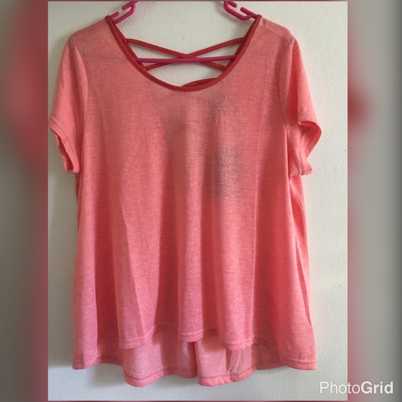 Coral/Peach High Low Faux Leather Lace-Up Back Top