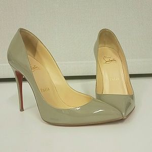 Christian Louboutin gray patent pigalle pumps