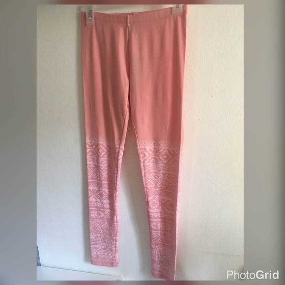 Basic Pink Cotton-Blend Tribal Print Leggings