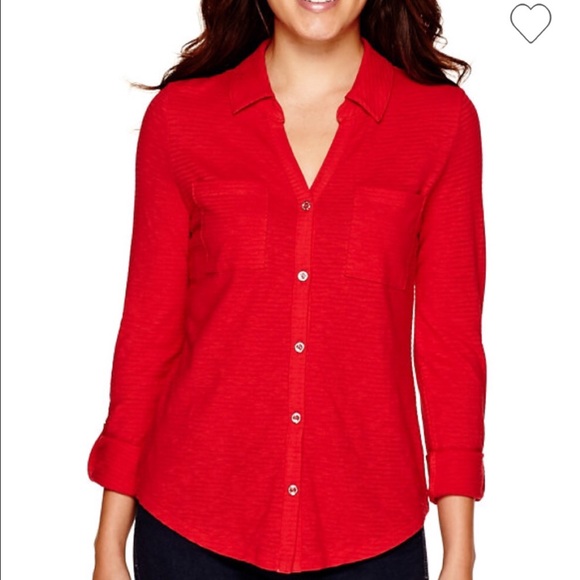 Button down blouse, button up sleeves, no cuff.