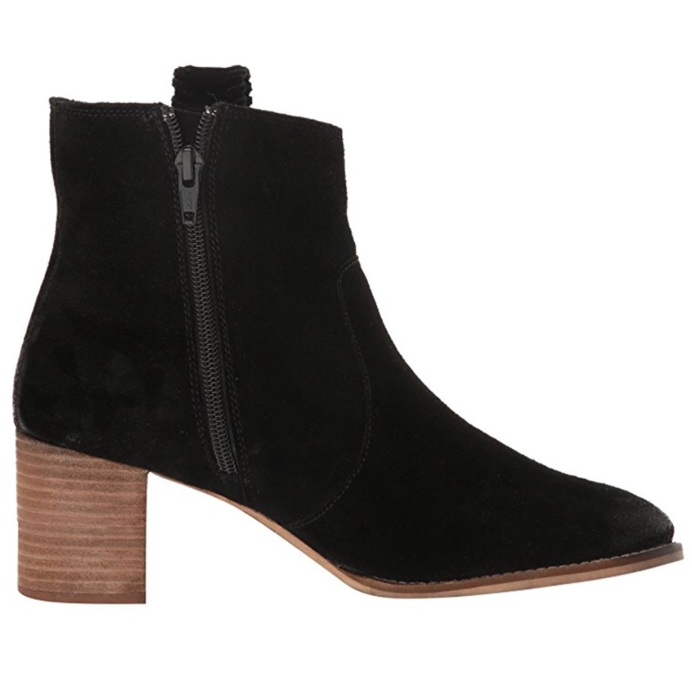 Black Suede Distressed Stitched Ankle Booties - Picture 2 of 5
