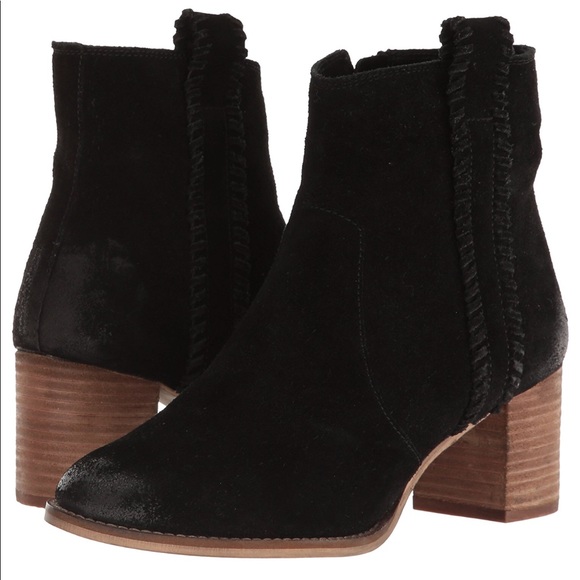 Black Suede Distressed Stitched Ankle Booties - Picture 5 of 5