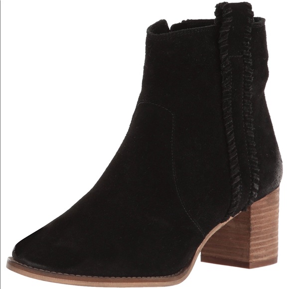 Black Suede Distressed Stitched Ankle Booties - Picture 4 of 5