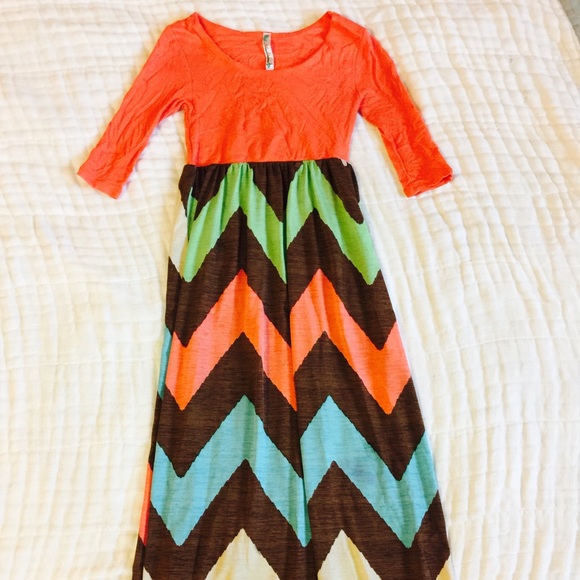 Coral Chevron Maxi Dress