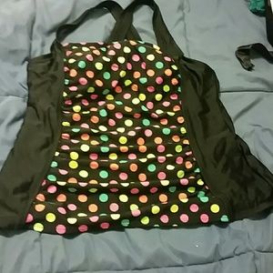 Black polka dot swim top
