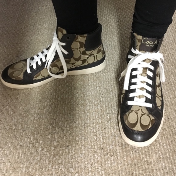 pink and brown coach shoes
