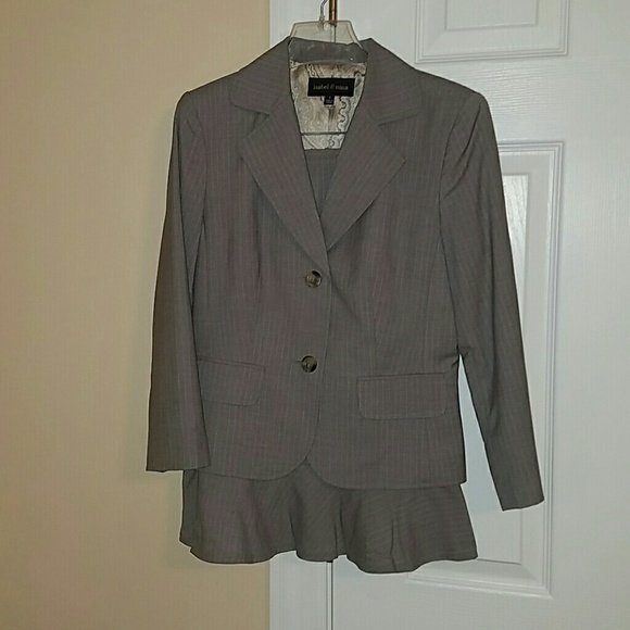 Taupe Skirt Suit with Ruffled Hem