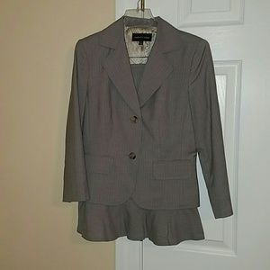 Taupe Skirt Suit with Ruffled Hem