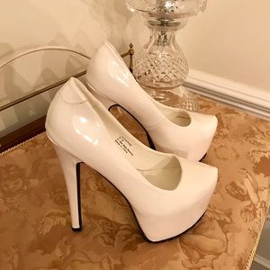 white patent platform heels