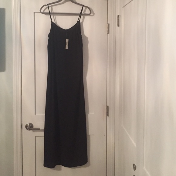 J. Crew black slip long dress with slit in back