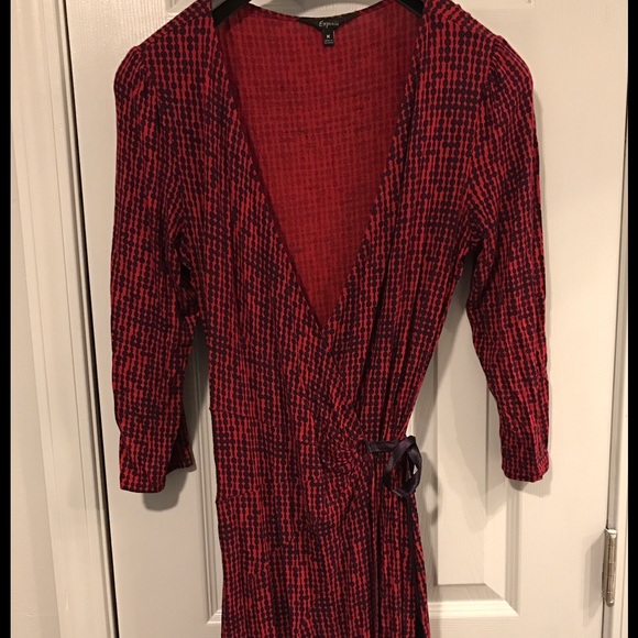 Express red and navy wrap dress