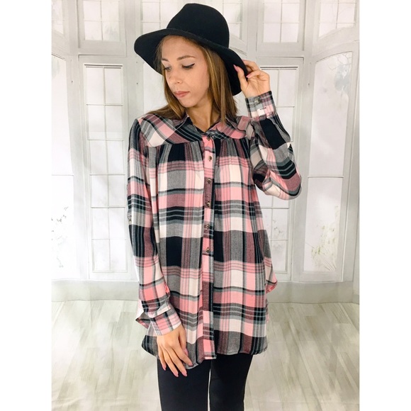 Pink Plaid Flannel Blouse - Picture 2 of 4