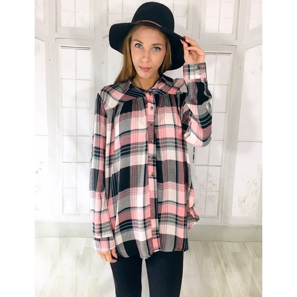 Pink Plaid Flannel Blouse - Picture 3 of 4