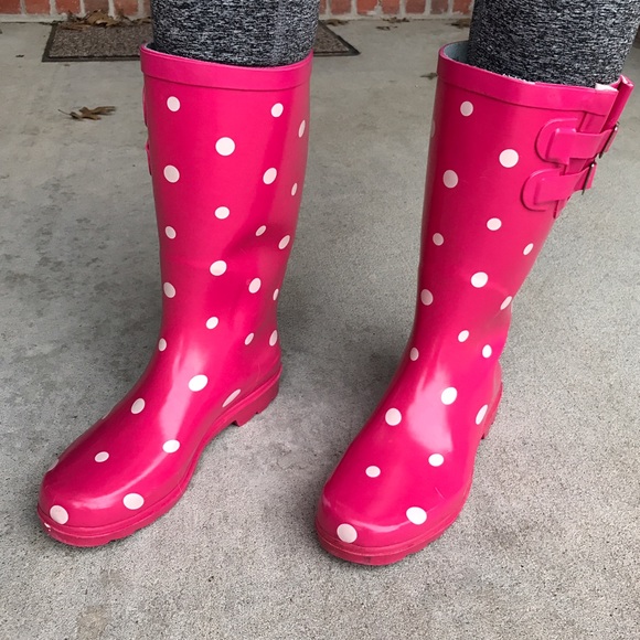 Pink & White Polka Dot Rain Boots