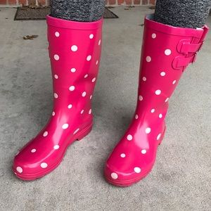 Pink & White Polka Dot Rain Boots