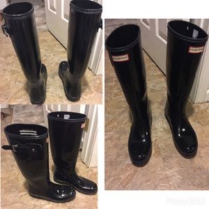 Hunter boots glossy black tall women's size 10