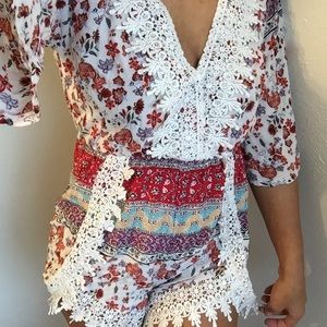 floral crochet romper