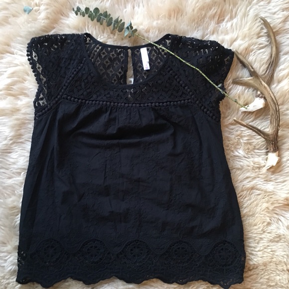 Tops - Black Boho Top with Crochet Details