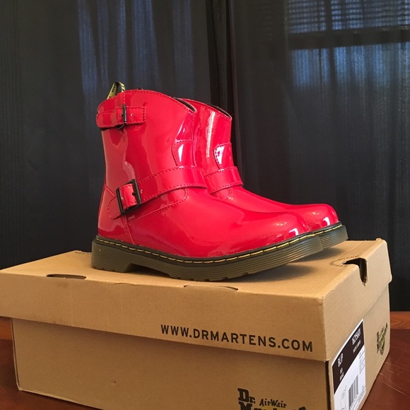 Dr. Martens Blip Red Patent Leather Moto Boot - Picture 2 of 4